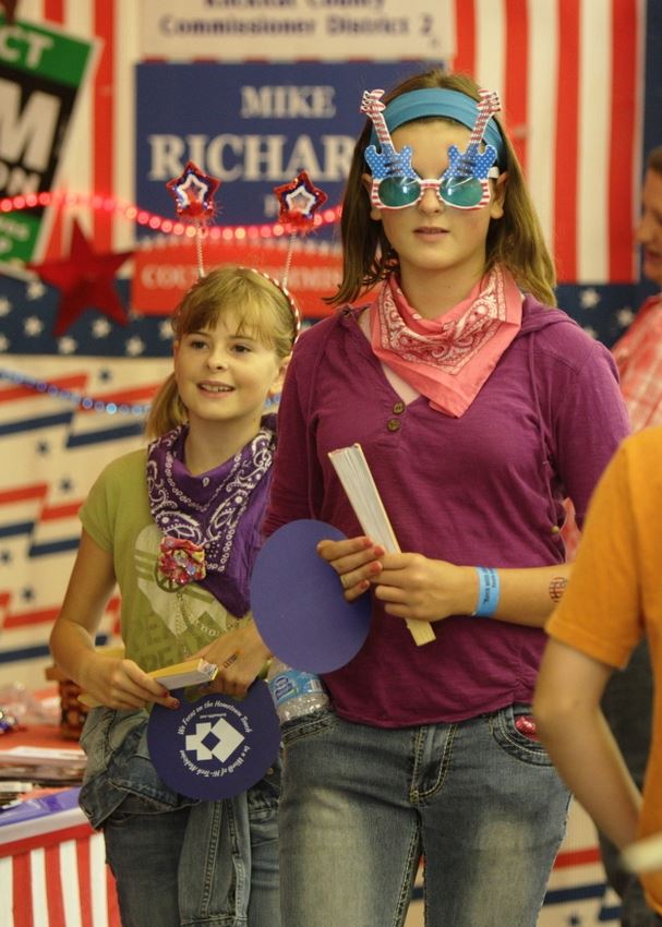 Two girls wear patriotic gear at the 2014 Klickitat County Fair.